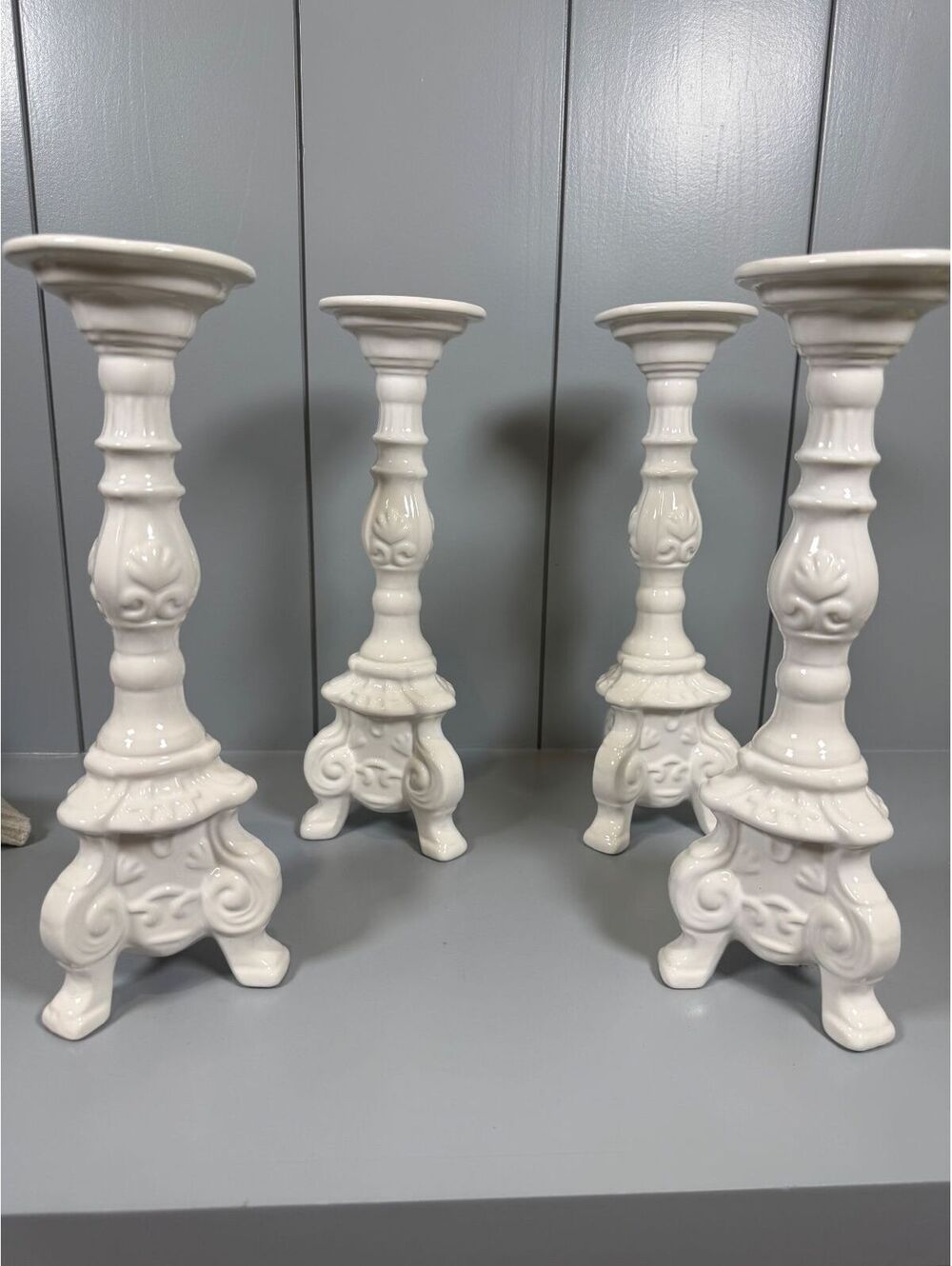 Set of 4 White Ceramic Rosanna Candle Holders 12 inches Tall Cottage Vibes